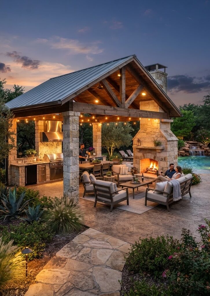 Luxury outdoor living space built by Curb Creations in North Texas